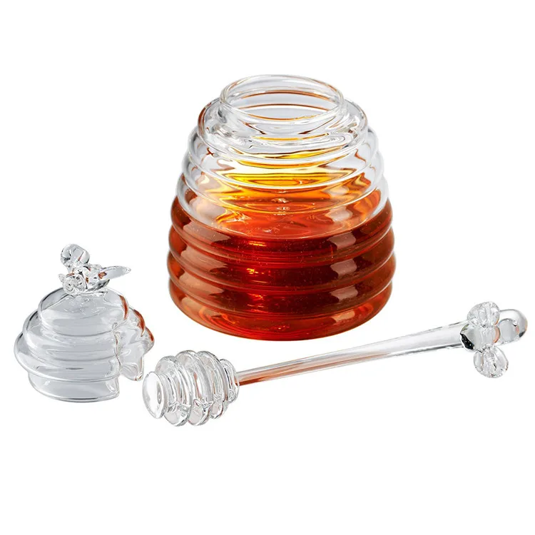 Transparent Crystal Glass Honey Jar With Glass Honey Lid And Cover