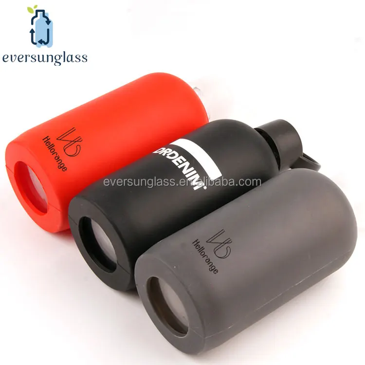 new products hand blown 500ml glass water bottles with insulated silicon sleeve