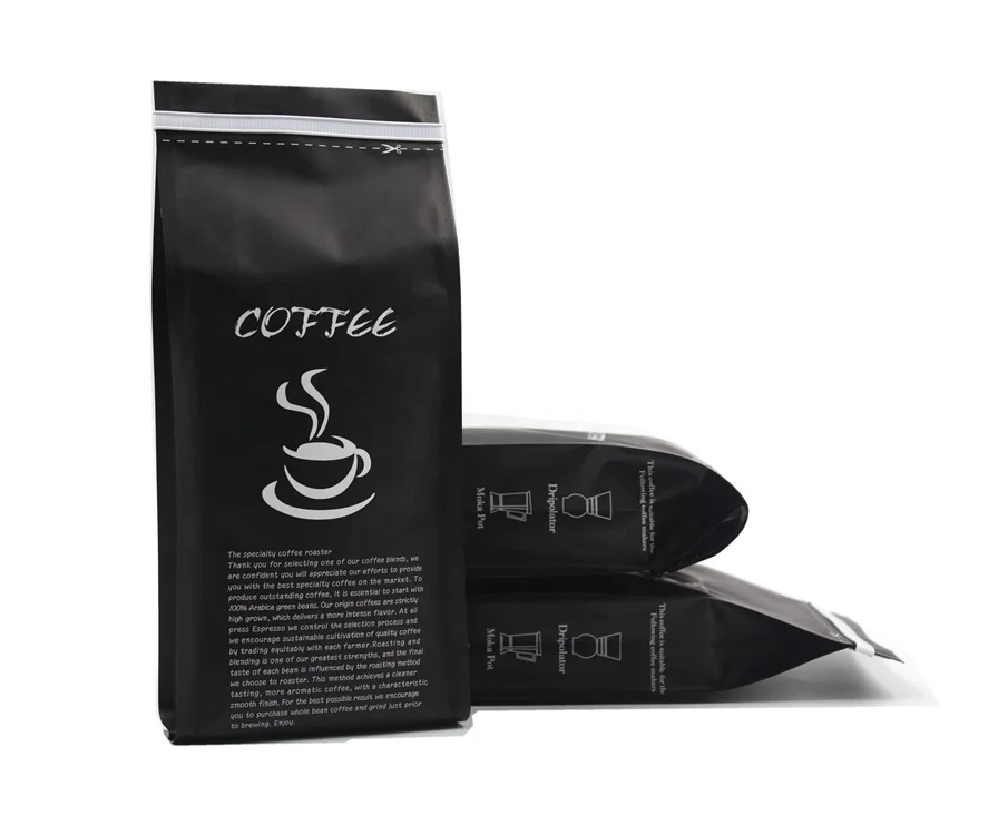 Custom printed aluminum foil flat bottom empty coffee bag with valve
