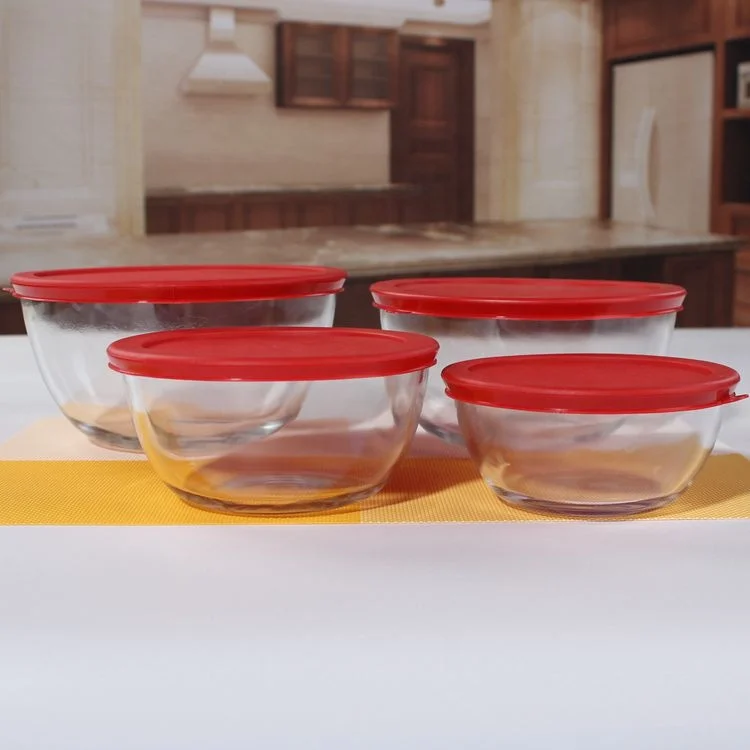 Cheap 4PCS Glass Bowl Set With Plastic Lids,Glass Salad Bowl For Wholesale