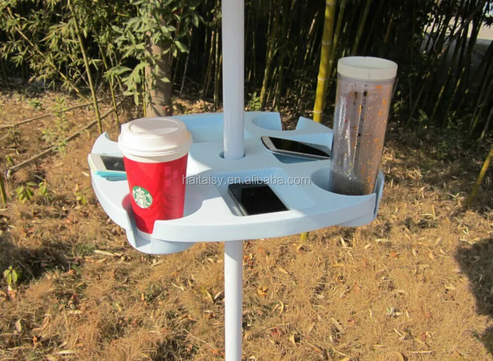 Factory customize plastic cup holder table for patio umbrella, umbrella tray