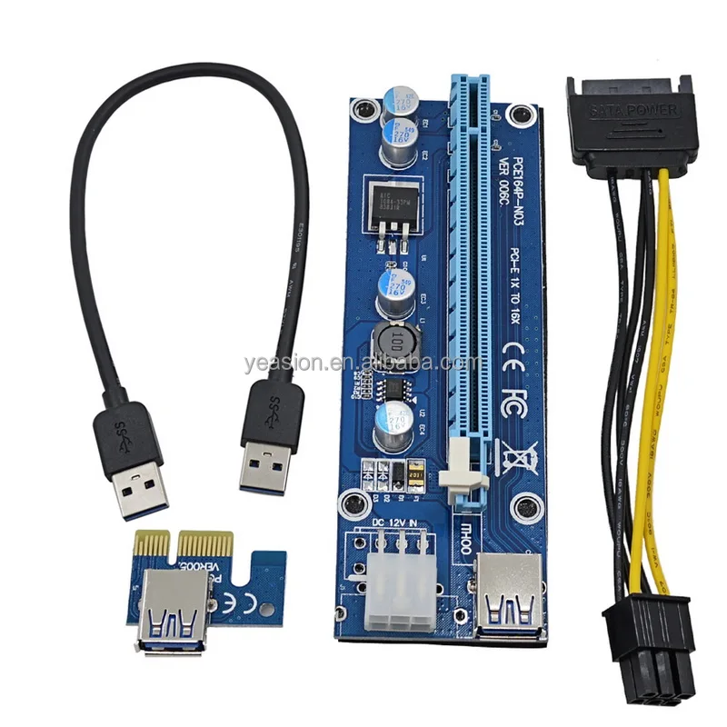 
 PCI-E PCI E Express 1X до 16X карта расширения + USB 3,0 кабель для передачи данных SATA 15 Pin до 6 Pin кабель питания VER 006C для биткоина Минина  