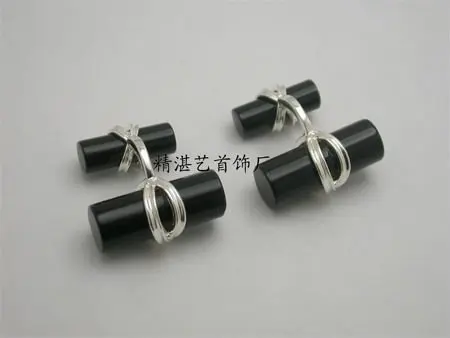 upscale silver cuff links with agate/ 925 sterling silver cuff links with gemstone (OEM)