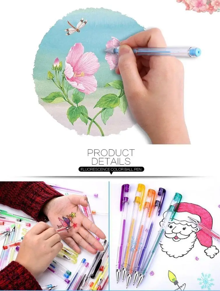 Hot Selling 60Colors Gel Pens Refills Metallic Pastel Neon Glitter Sketch Drawing Color Pen