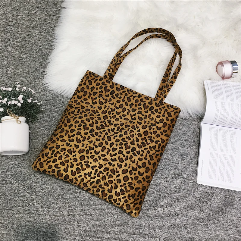 Fur Leopard Print Women Large Tote Bag Reusable Furry Shopping Bags