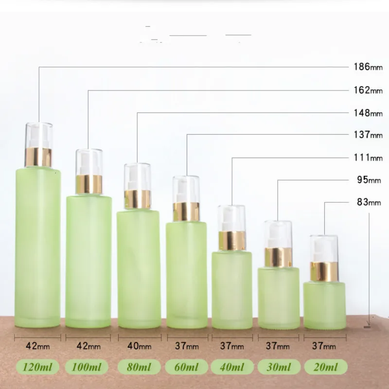 
wholesale frosted green 20ml -120ml cosmetic glass package / cream jar /glass bottles set and jars 