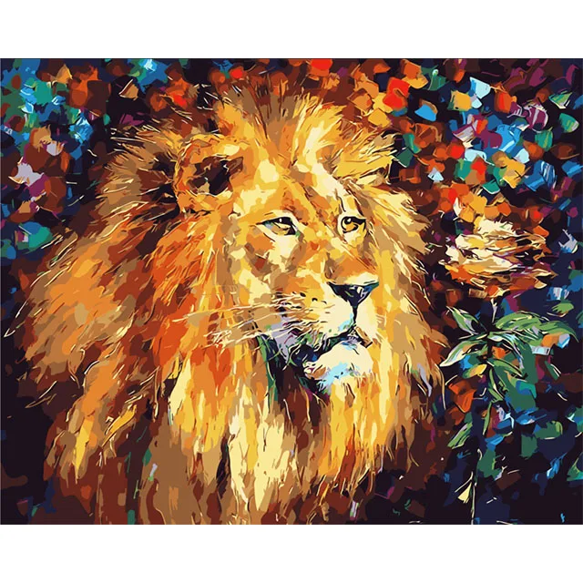 Frame Colorful Lions Animals DIY Painting By Numbers Modern Hand Painted Oil Painting Unique Gift For Kids And Adults