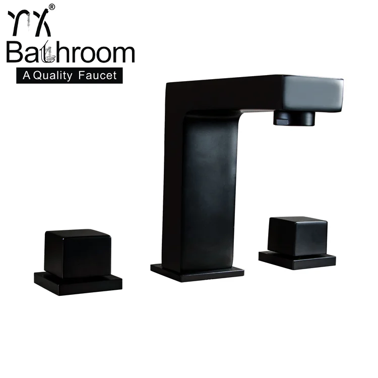 
Square columns Long neck faucet Deck mounted dual handle with three hole matte black Basin bathtub dual-use faucet 