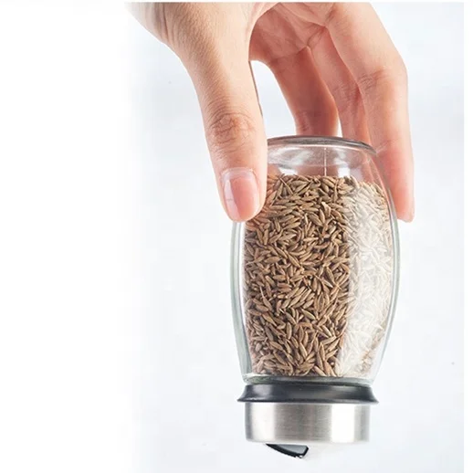 Stainless Steel Rotary  Spice Jar set Glass condiment pot/bottle with spice rack