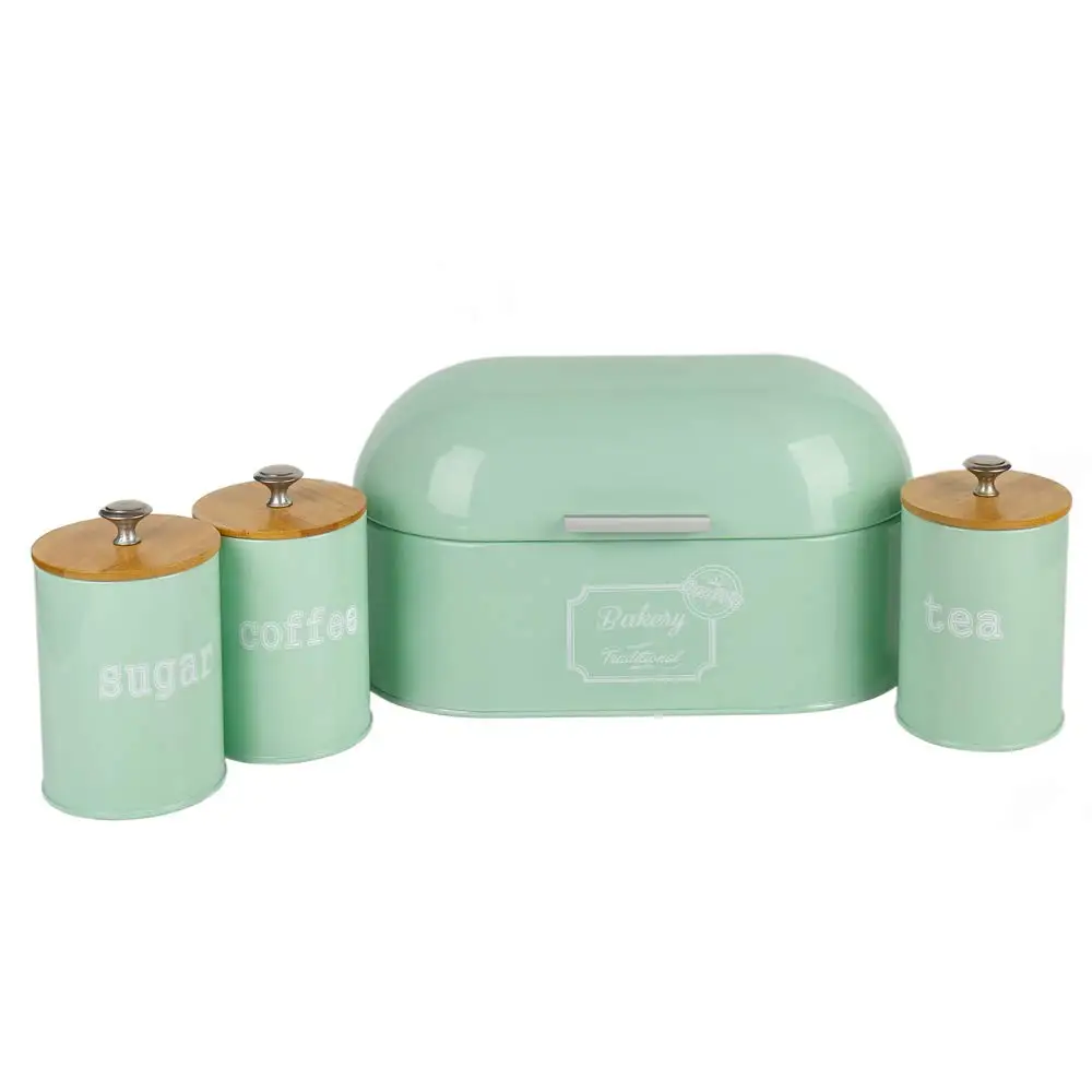 Kitchen bread box bin metal coffee sugar tea canister sets metal bread bin metal food storage box with load printing