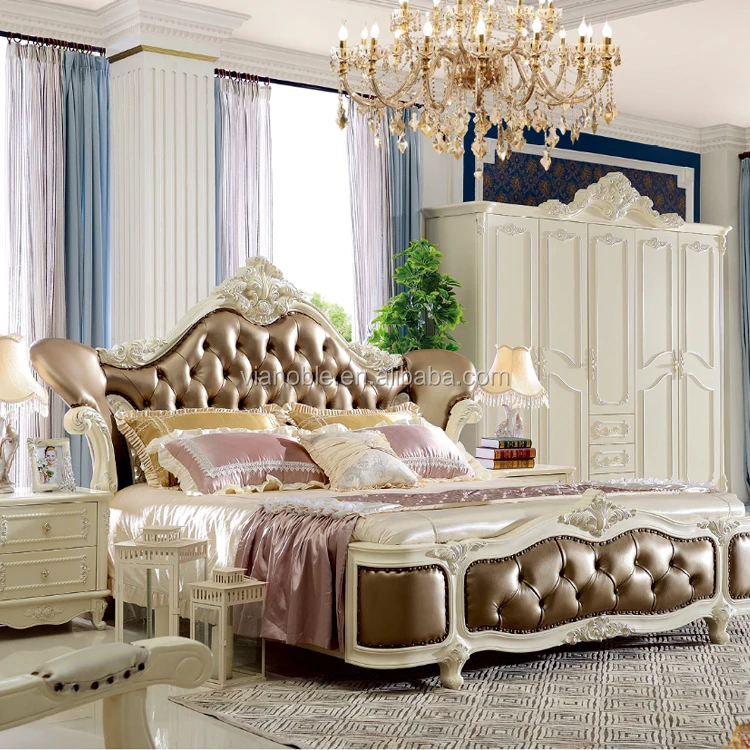 
white french luxury king bed leather headboard 