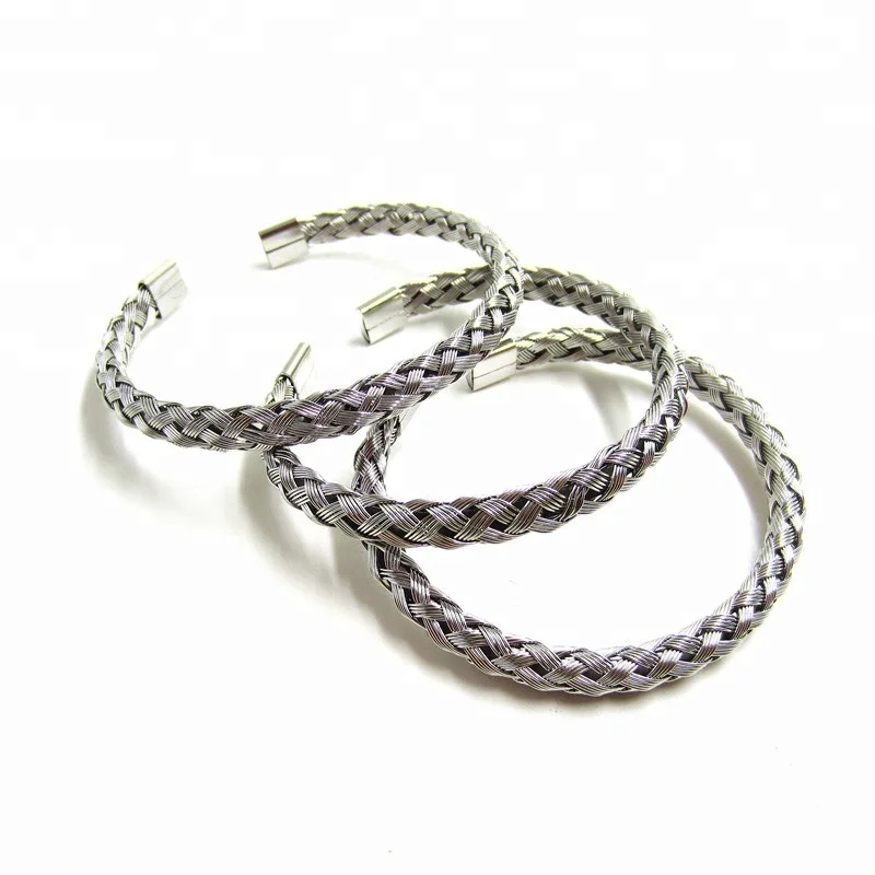 Sini Jewelry silver elegant mens stainless steel wire twist weave adjustable cheap punk jewelry bracelet bangles quotes