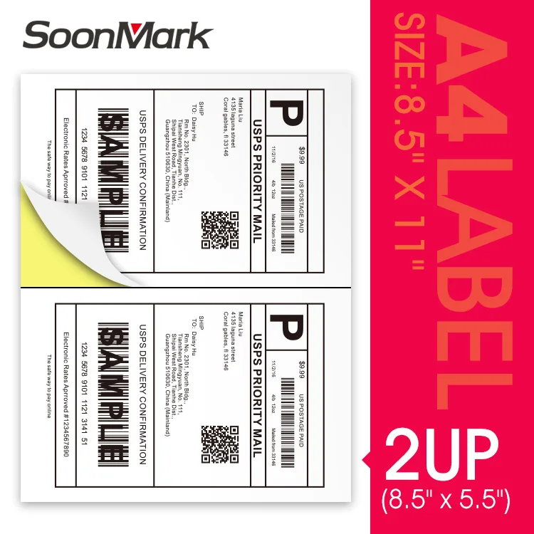 Logistic ems shipping label A4 8.5 X 5.5 2 per sheet size label