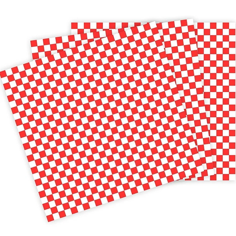 
Hot Sale Red and white lattices Print Food Oil proof Bread Packing Wax Paper Sandwich Wrapping Paper 