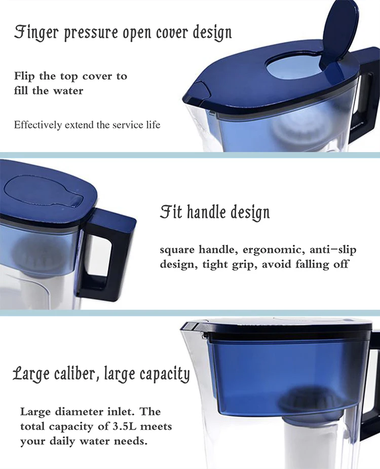 BPA Free Filter System 6 Cup alkaline water filter pitcher with Filter Jug