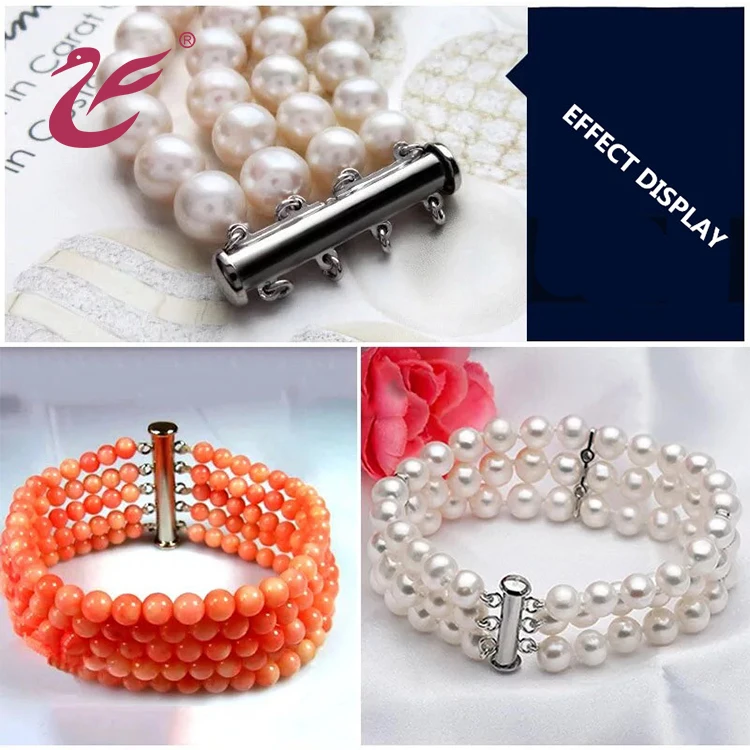 bracelet slide gold plated necklace pearl button zircon fashion multilayer buckle diy accessory clasps 925 sterling silver clasp