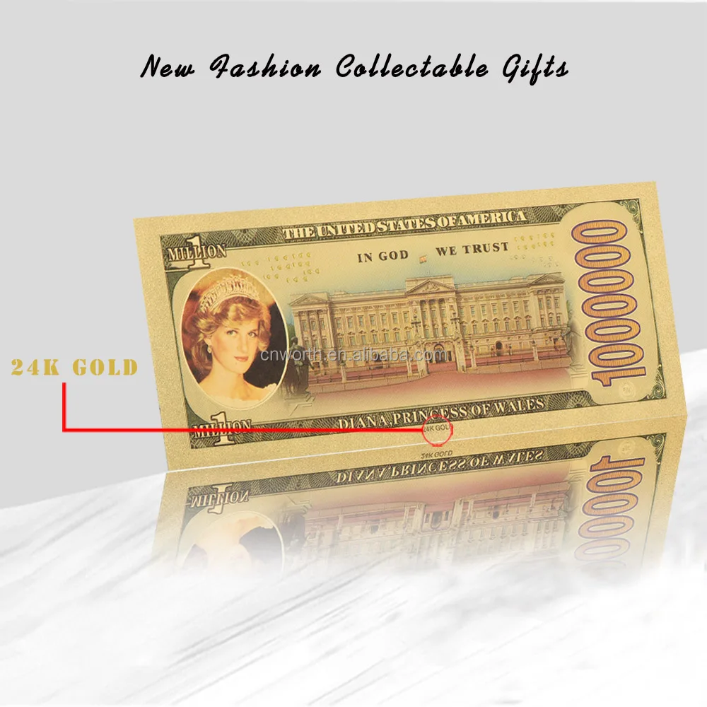 1 Million Dollar Diana Princess Challenge Coin Princess 24k Gold Plated Foil Banknote