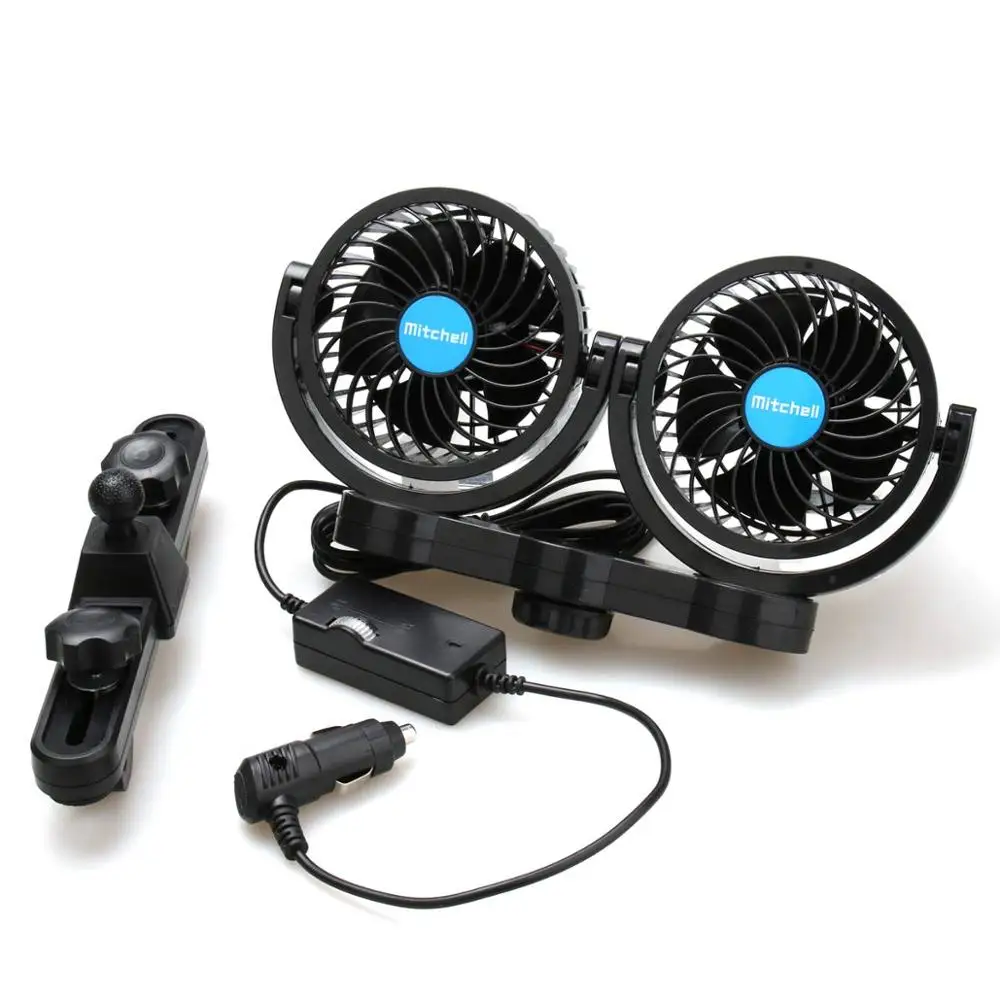 Car Fans,12V Electric Auto Cooling Fan, Headrest 360 Degree Rotatable Dual Head Stepless Speed Rear Seat Air Fan