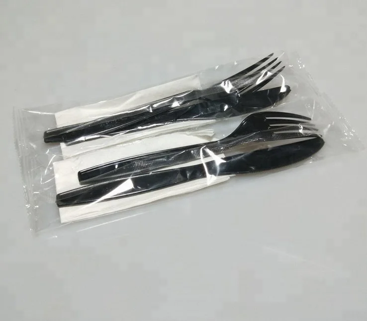 plastic spoons & fork for fast food fork wrapped with napkin plastic cutlery set with napkin