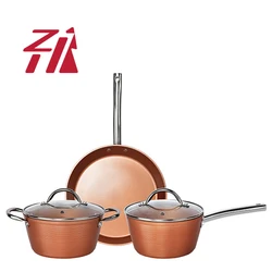 Hot Sale Nonstick Copper Ceramic Coated Aluminum Induction milk fry pan pot non stick Cook Kitchen Wares 5 Pcs Cookware Set