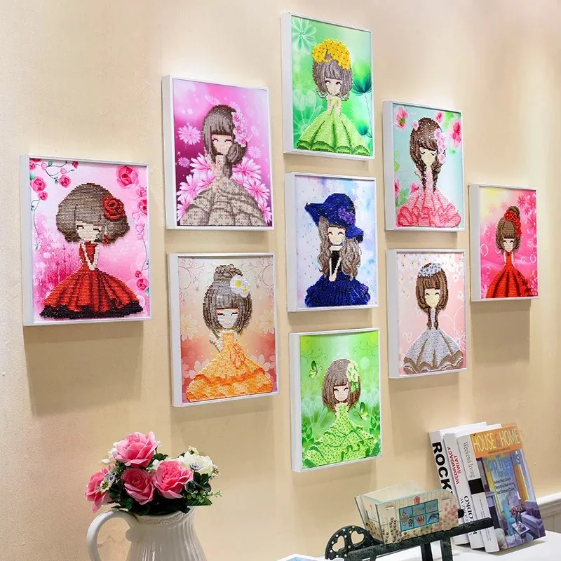 Детская ручная работа мультфильм DIY круглая Алмазная вышивка картина с рамкой для спальни Декор Детский подарок