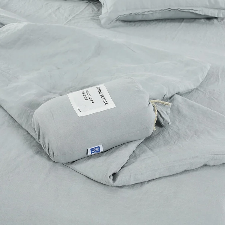 Vintage washed French linen bed set stone washed linen bedsheets