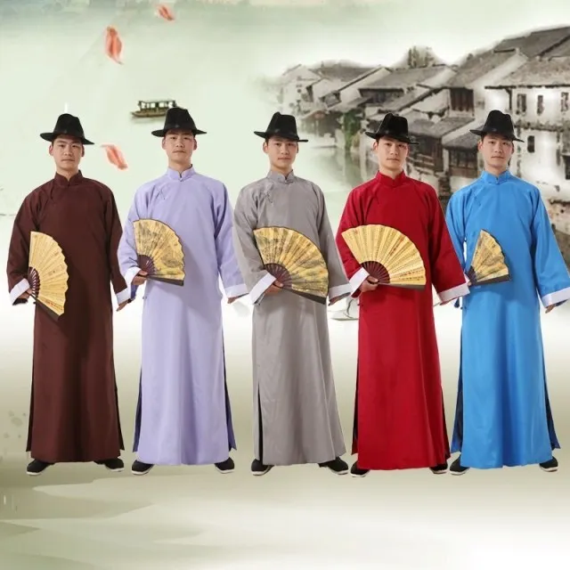 
Chinese ancient costume garments Linen cotton unlined long gown Kungfu/tradtional teacher performance Robe wholesale 