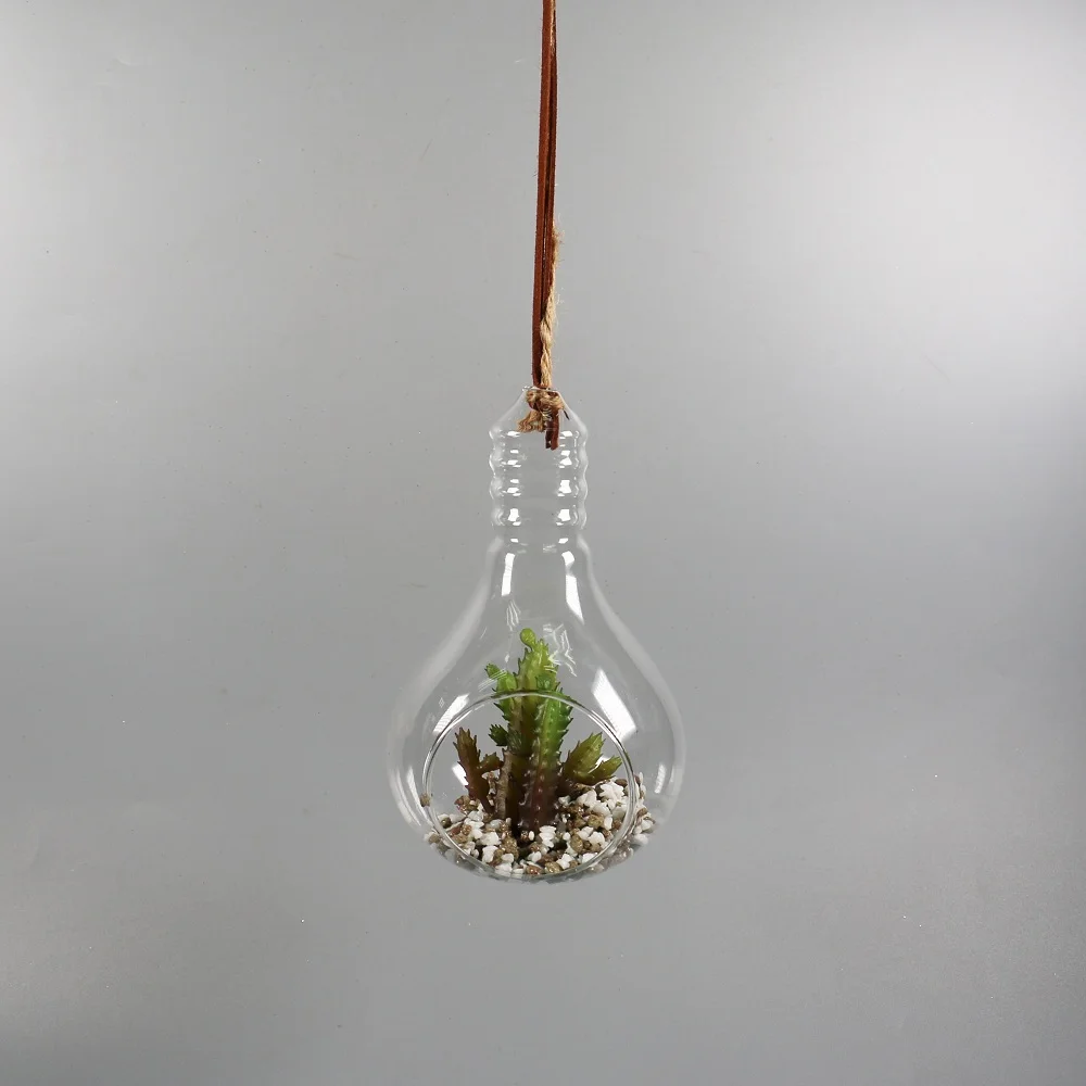 Украшение для офисного стола, растения в виде кактуса, подвесная стеклянная ваза для террариума в форме лампы
