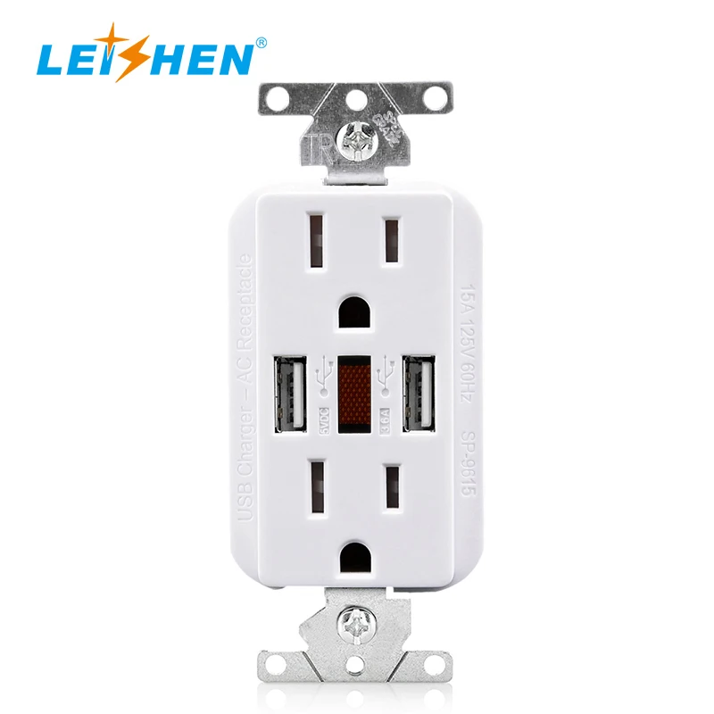 Factory direct gfci usb wall outlet sockets with 2 usb ports 5V  3.6A usb wall socket 125v 15A