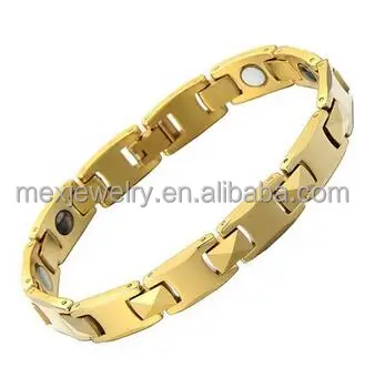 High Polished Mens Tungsten Carbide Gold Germanium Magnetic Health Link Chain Bracelet