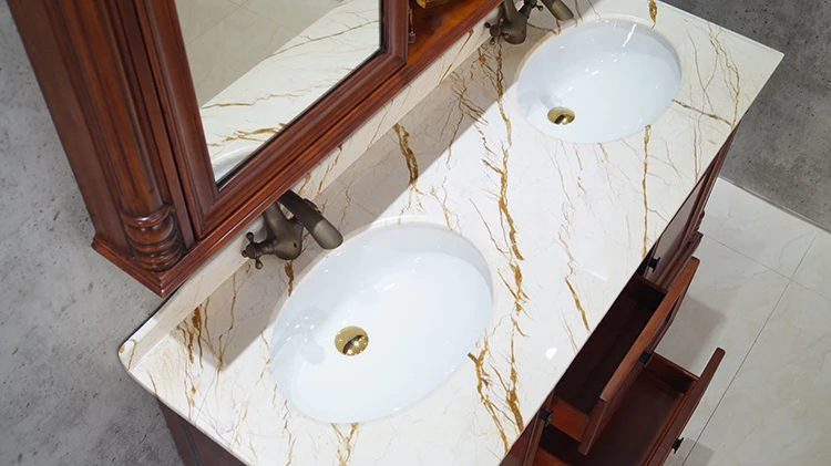 Designer Design Luxury Antique Curved Wooden Bathroom Vanity with Curved Mirror Cabinet