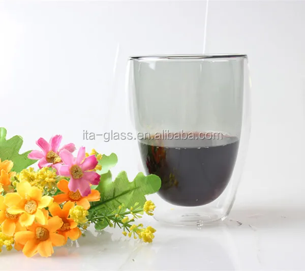 glassware factory competitive price 350ml inside color gray outside clear double wall beer acrylic wine glass tumbler for drink