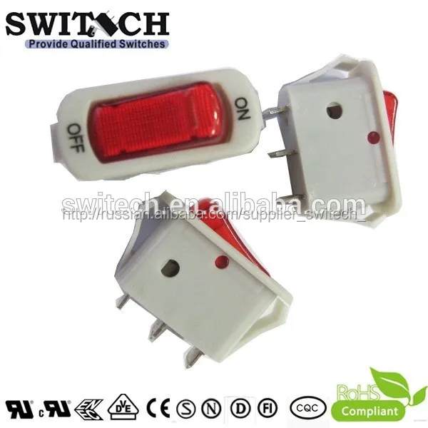 16А 12V 3-pins с красной лампой рокерный кулисный переключатель