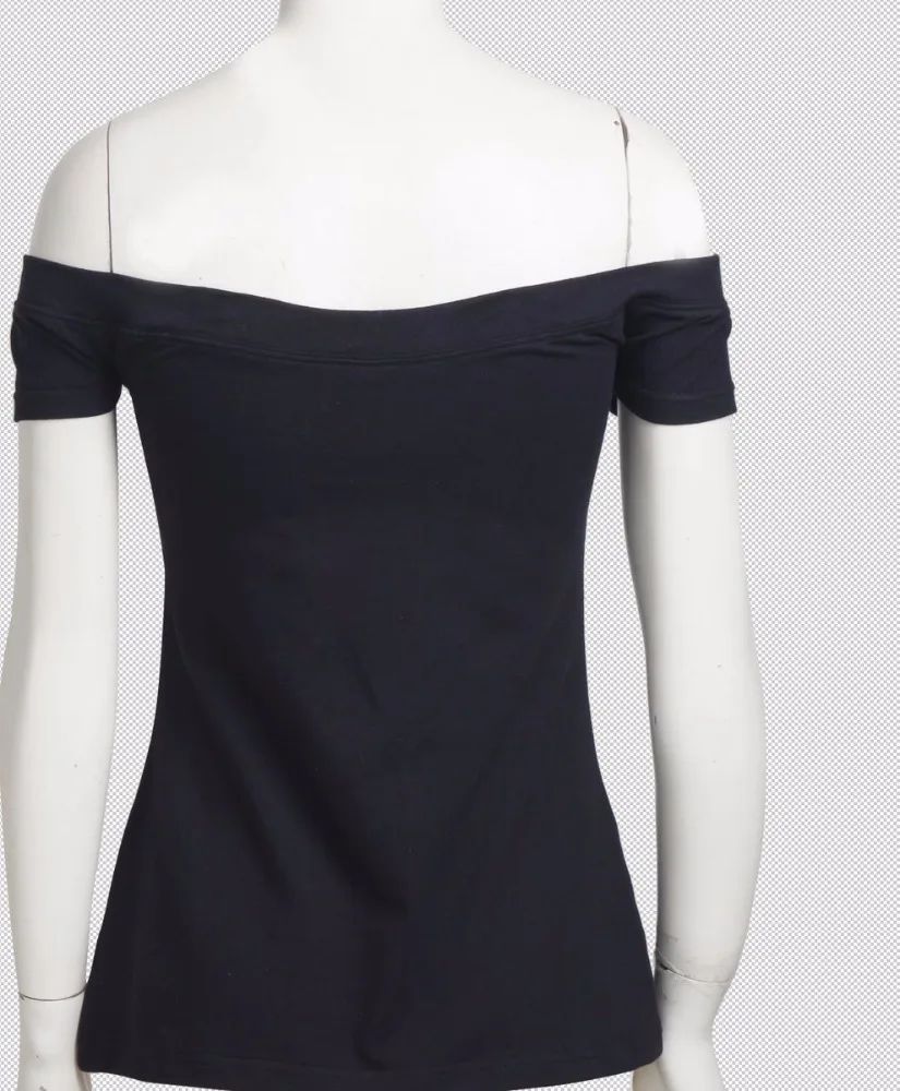 American Style Women Black Cotton Sexy Trendy Off Shoulder Modal T Shirts With Embroidery