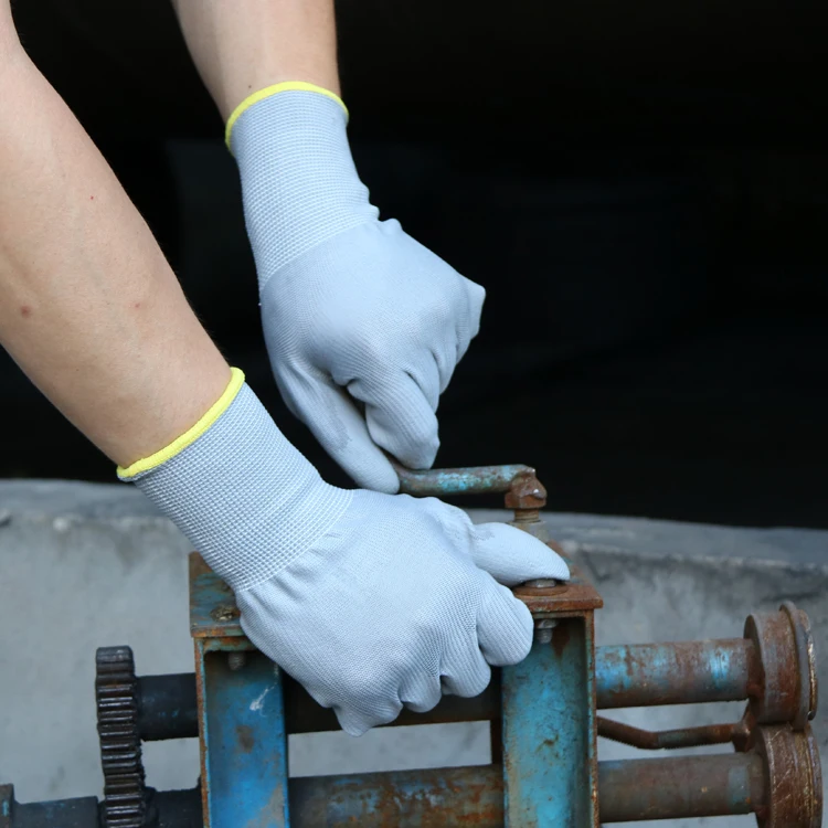 Working Gloves Xingyu 13G Grey Nylon Shell PU Coated Work Safety Gloves Cotton Hand Gloves