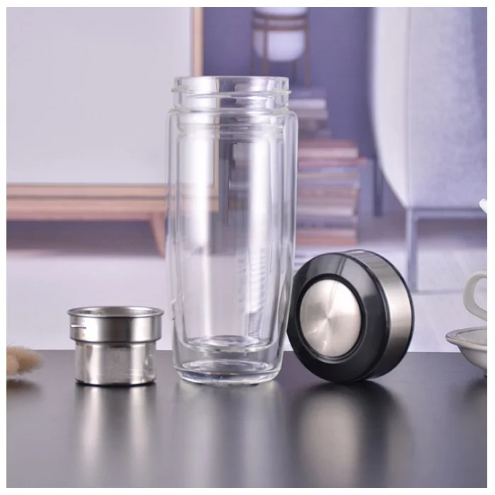 Double wall customized Logo insulated 500ml sports juice glass bottle