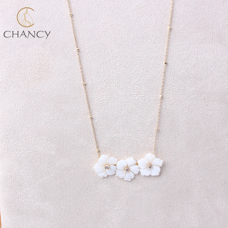 
Hot sale handmade natural pearl chain three flower shell necklace 