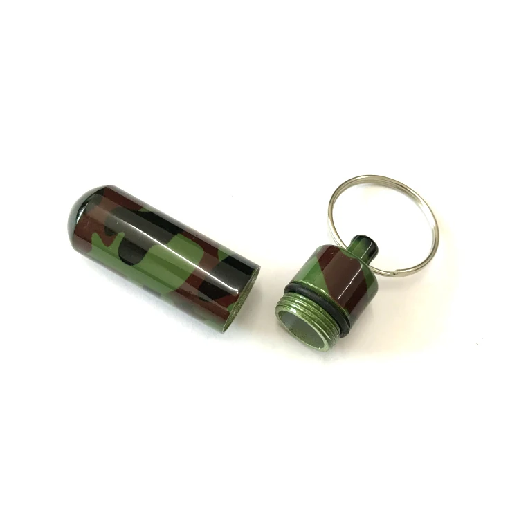 14*52mm Customized outdoor metal  keychain round pill case camo geocaching container