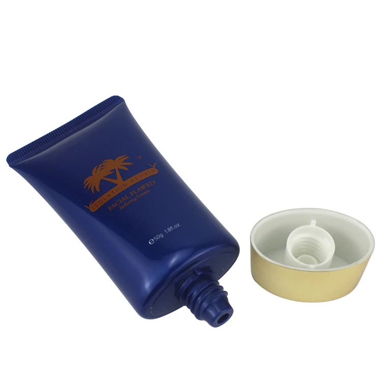 
D54mm L94mm 50g Silkscreen PE Glossy Deep Blue Isolation Repair Facial Flawed Isolating Cream Oval Cosmetic Tube 