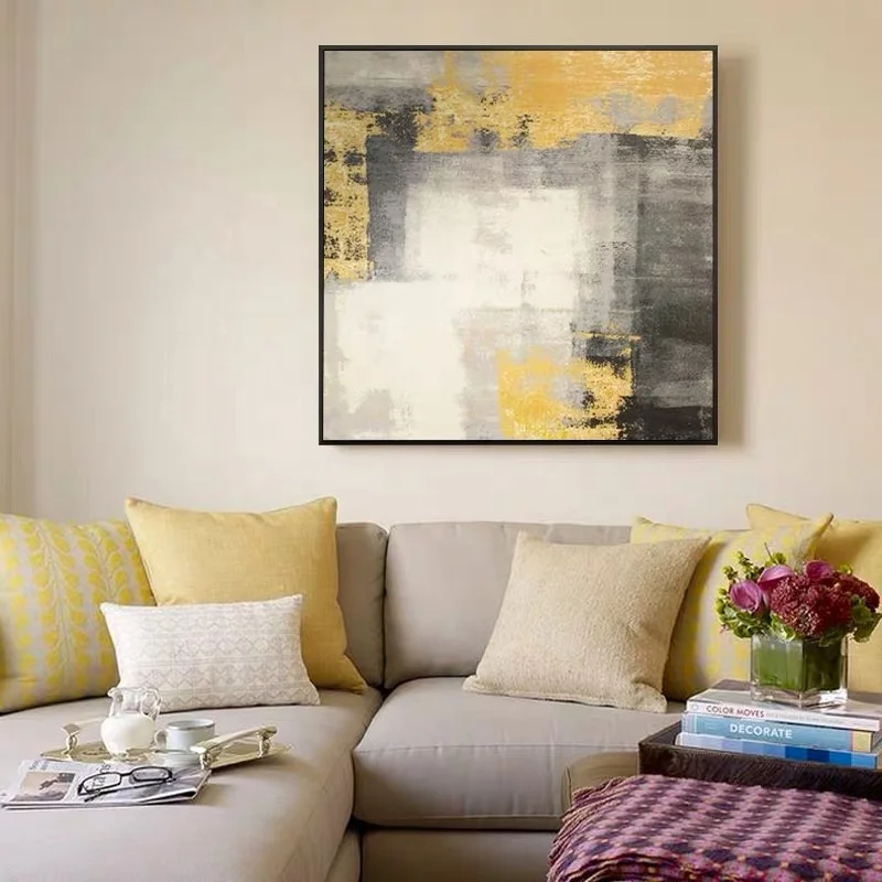 Modern abstract oil paintings yellow canvas paintings wall art pictures for home bedroom decoration as a gift office wall art
