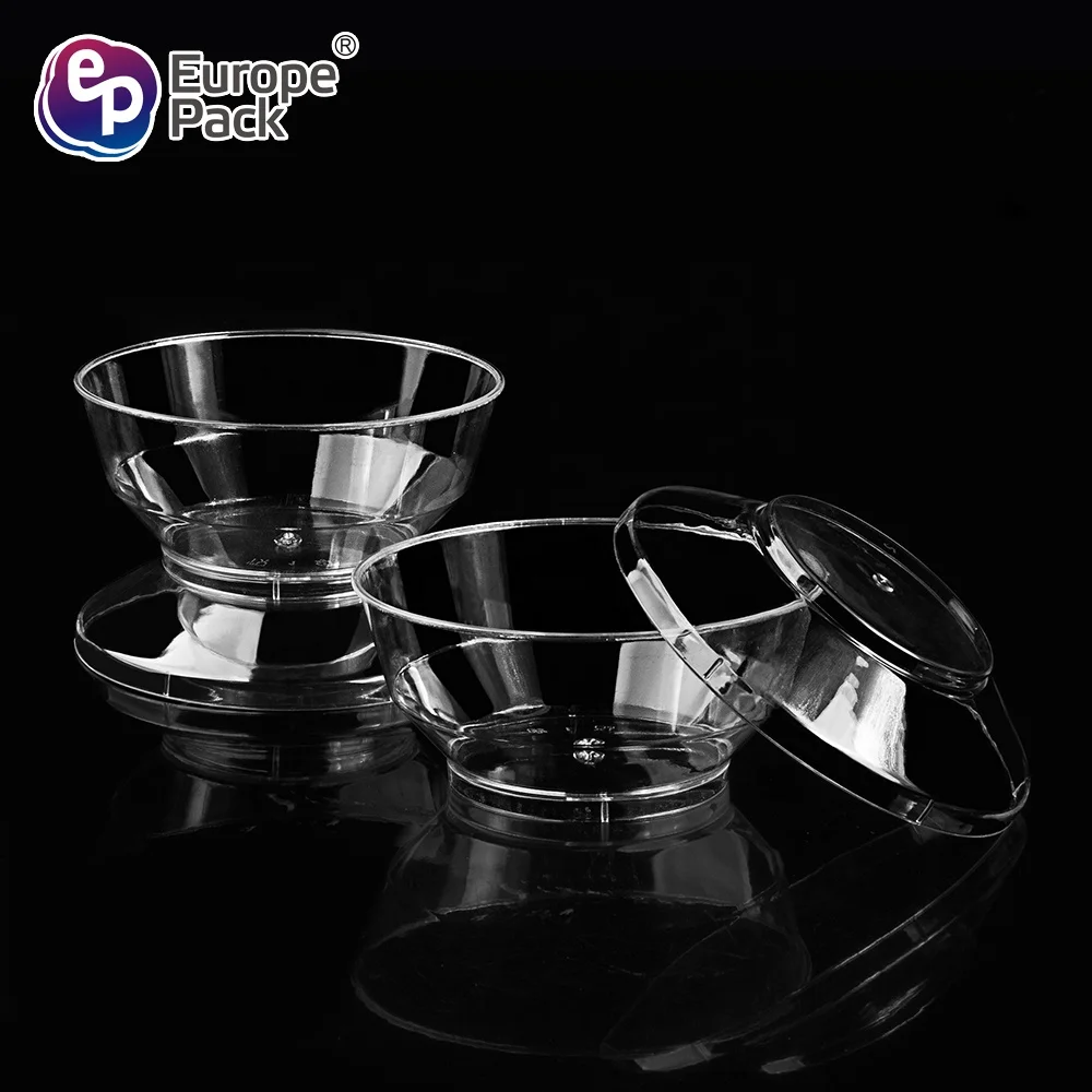 Wholesale high quality round 120ml transparent plastic bowl with lid for dessert