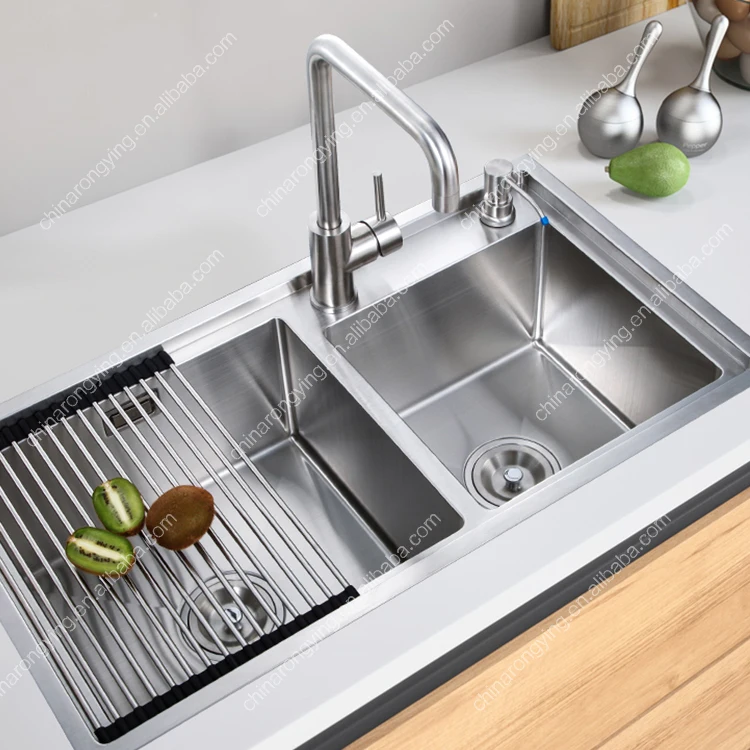 Radius corner Satin double bowl China stainless kitchen sink