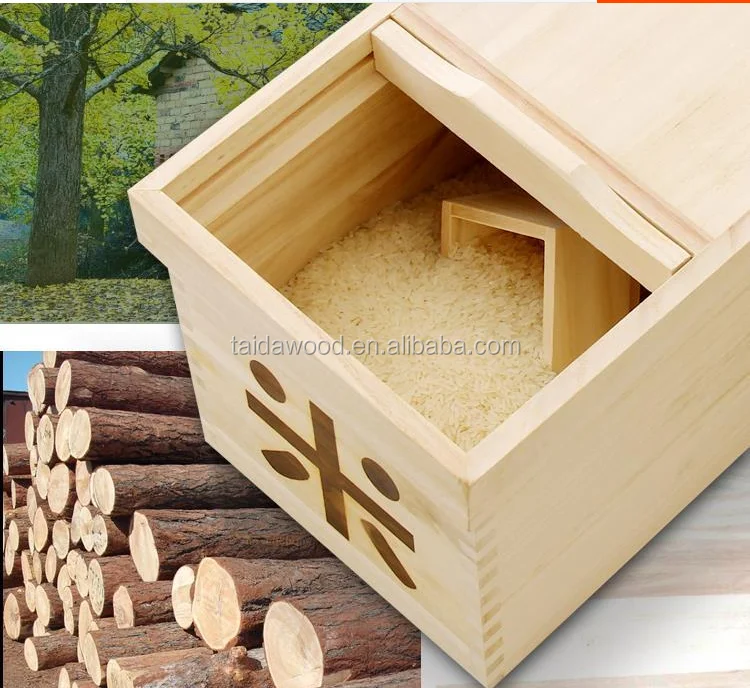 Natural paulownia wood made rice bin [paulownia solid / dehumidifying effect / insect effect]