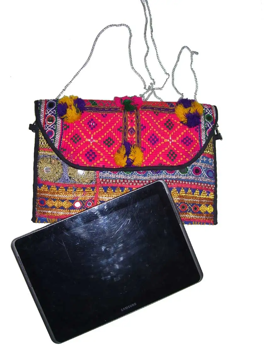 Handmade Indian Embroidered Vintage Bohemian Cotton Tote Gypsy Clutch Purse Tribal Boho Style for All Seasons