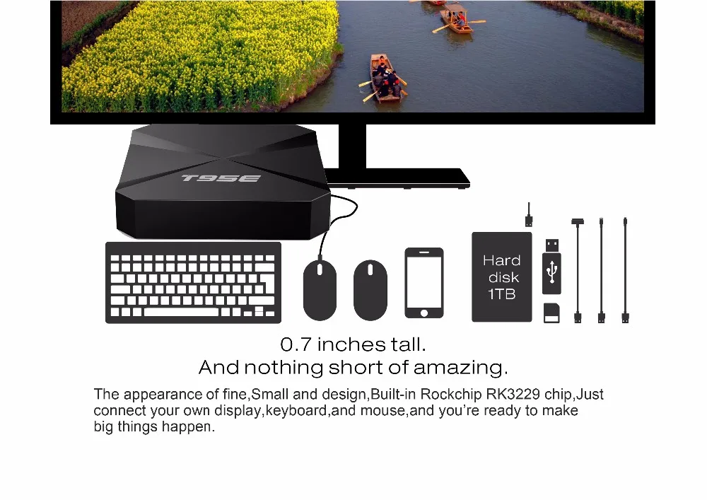 Лучший T95E Android TV BOX Android 5.1 RK3229 Quad Ядро 32bit TV Box 1 ГБ/8 ГБ wi-fi 2.4 ГГц поддержка 4 К