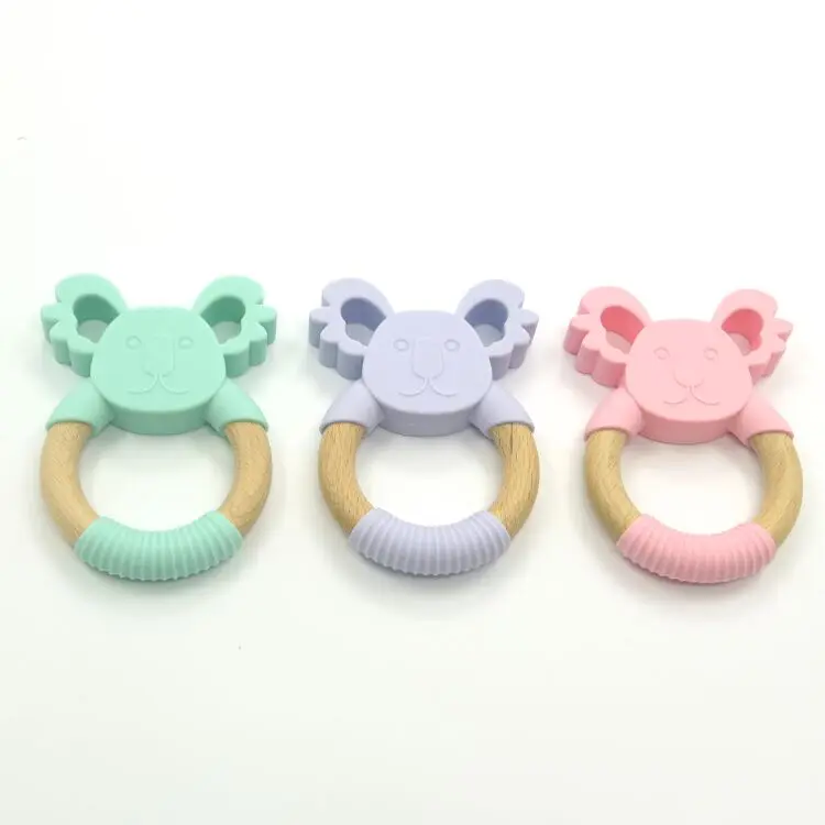
BPA Free Baby SIlicone and Wood Beech Teething Ring 