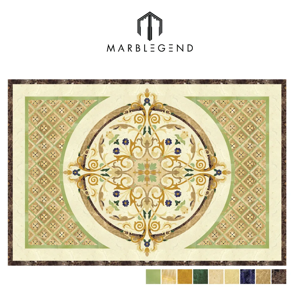 
Royal corridor hotel square water jet marble flooring design 