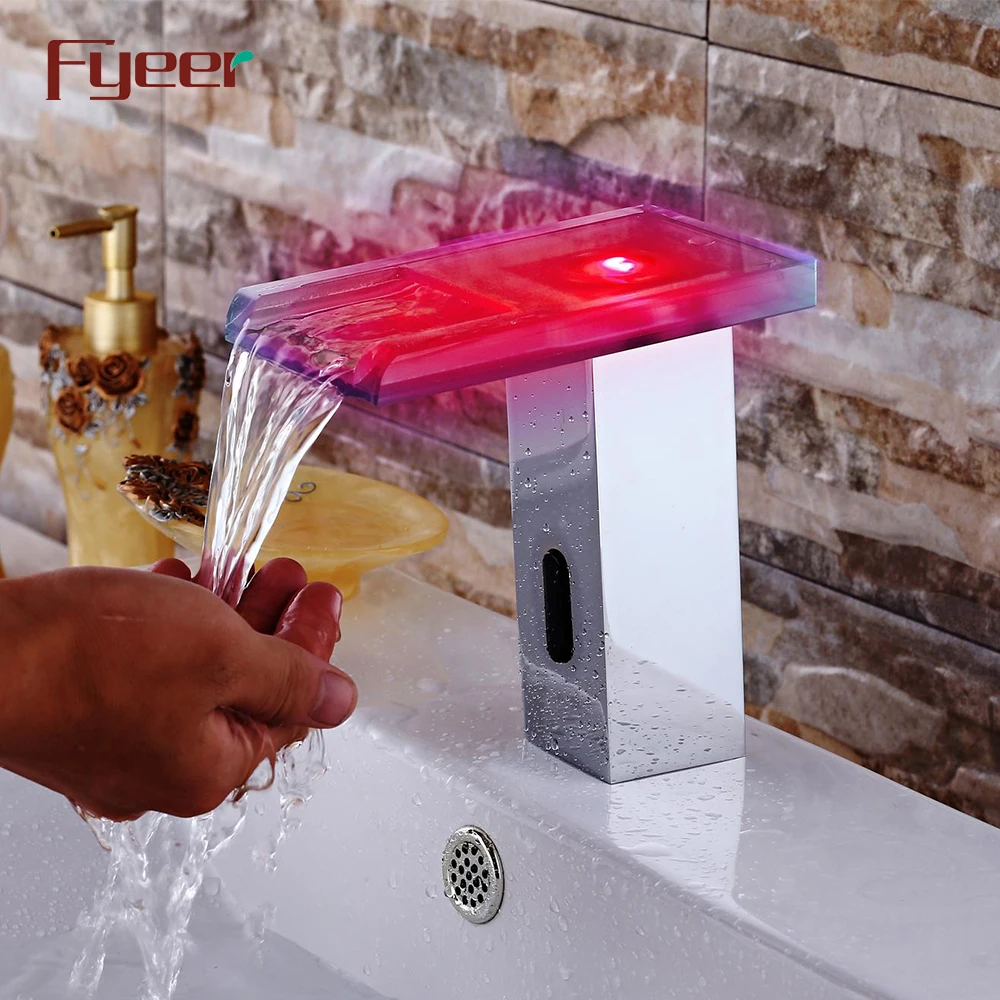 Fyeer 2015 New Attractive Hydro Power Glass Spout Waterfall Touchless Automatic Led Sensor Faucet
