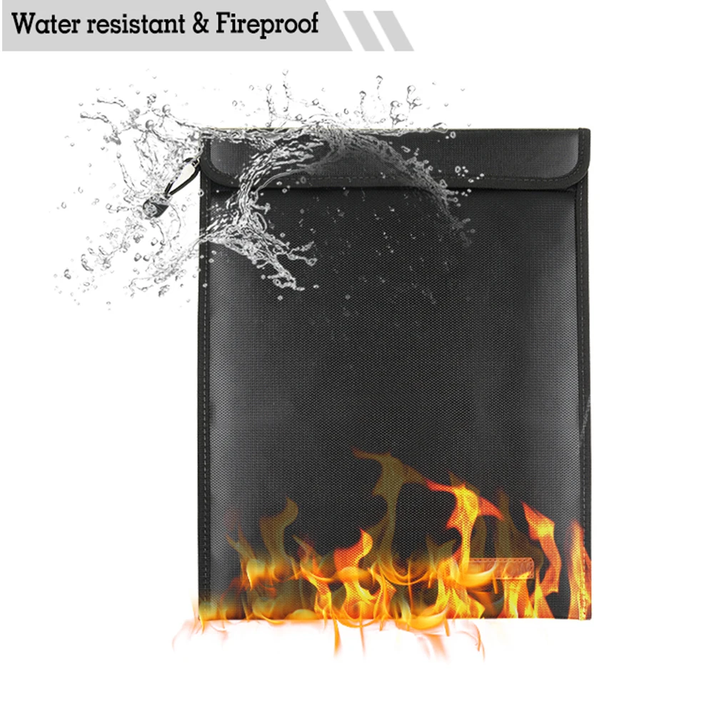 Fireproof bag fiberglass, fire resistant document bag Black