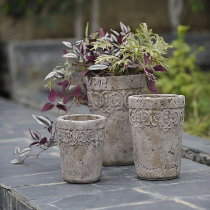 Garden rustic vintage style concrete ceramic cement flower pots chaozhou